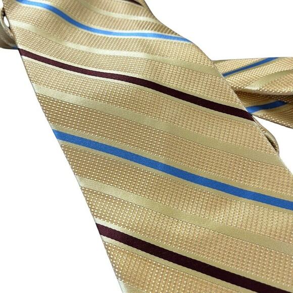 Jos A Bank Mens 100% Silk Yellow Blue Striped Hand Made Neck Tie 58" x 3.75" - Picture 4 of 16